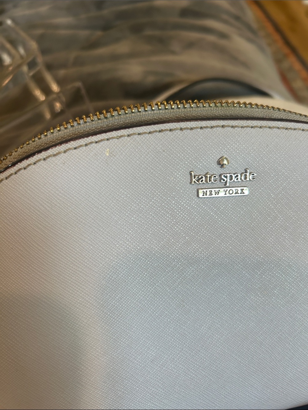 kate spade Blue/grey Leather Dome Crossbody with Gold Chain - Picture 9 of 11